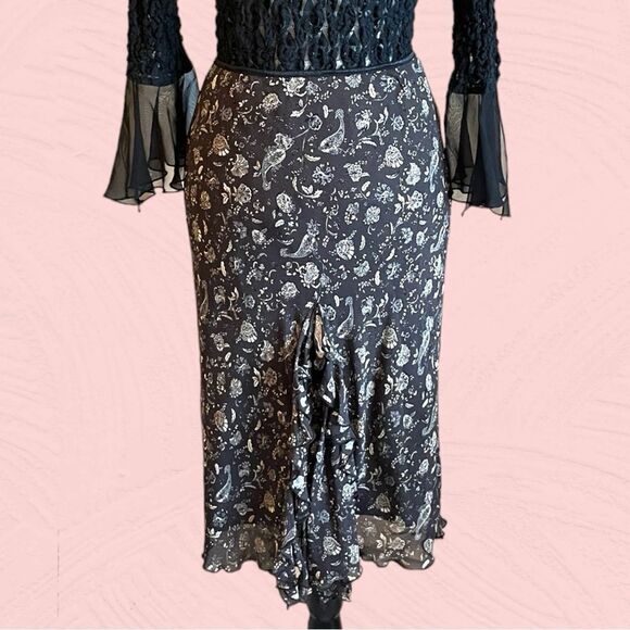 Vintage 90s brown paisley skirt lettuce hem ruffled - Picture 9 of 13